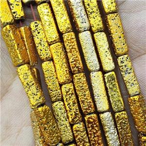 Hematite Tube Beads Golden Electroplated, approx 4x13mm