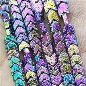 Hematite Chevron Beads V-shape Rainbow Electroplated, approx 3x6mm