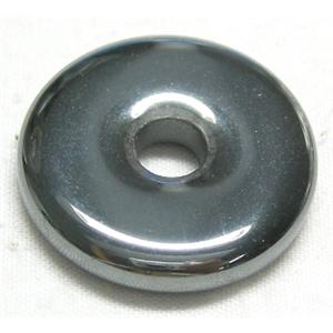 Black Hematite donut Pendant, 22mm dia
