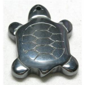 turtle charm, Black Hematite Pendant With Hole, 20x28mm