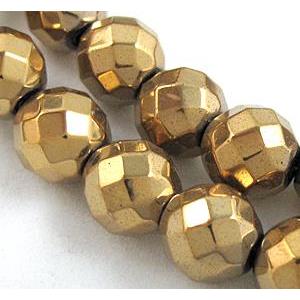 Hematite bead, no-Magnetic, gold plated, 10mm dia