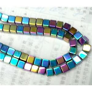 Hematite bead, no-Magnetic, colorful plated, 6x6mm
