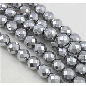 Hematite Beads Faceted Round Platinum Plated, 6mm dia, 15.5 inches