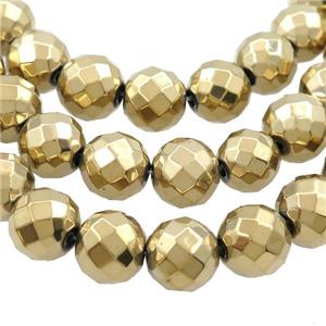 Hematite Beads Faceted Round Gold Plated, 4mm dia, 15.5 inches
