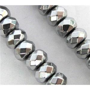 Hematite bead, no-Magnetic, faceted rondelle, platinum plated, approx 3x4mm, 15.5 inches