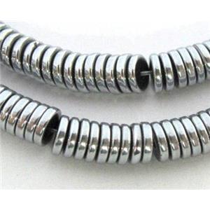 Hematite disc spacer beads, heishi, no-Magnetic, platinum plated, approx 1x6mm, 15.5 inches
