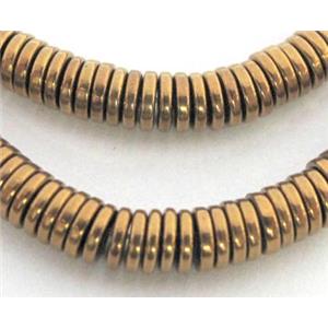 Hematite disc spacer beads, heishi, no-Magnetic, antique gold, approx 1x4mm, 15.5 inches