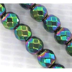 faceted round Hematite beads, no-Magnetic, rainbow electroplated, approx 4mm dia, 15.5inches