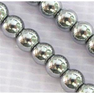 round Hematite beads, no-Magnetic, platinum electroplated, approx 6mm dia