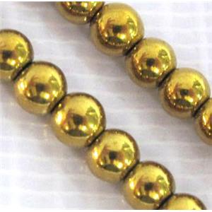 round Hematite beads, no-Magnetic, gold electroplated, approx 6mm dia