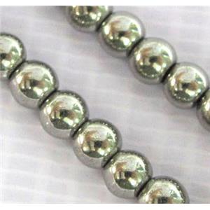 round Hematite beads, no-Magnetic, platinum electroplated, approx 4mm dia