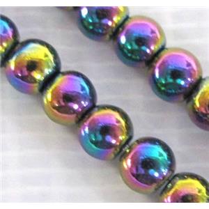 round Hematite beads, no-Magnetic, rainbow electroplated, approx 4mm dia