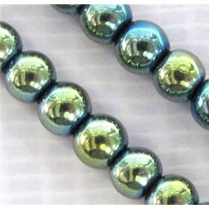 Hematite beads, no-Magnetic, green electroplated, round, approx 4mm dia