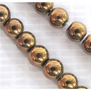 Hematite beads, no-Magnetic, brown electroplated, round, approx 4mm dia