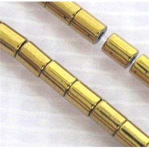 Hematite beads, no-Magnetic, gold electroplated, tube, approx 2x2.5mm