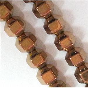 Hematite beads, no-Magnetic, faceted round, 18 face, brown electroplated, approx 4mm dia, 15.5 inches