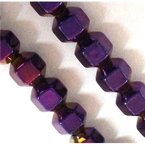 Hematite beads, no-Magnetic, faceted round, 18 face, purple electroplated, approx 4mm dia, 15.5 inches