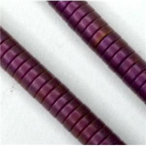 matte Hematite disc beads, heishi, no-Magnetic, purple electroplated, approx 3x1mm, 15.5 inches