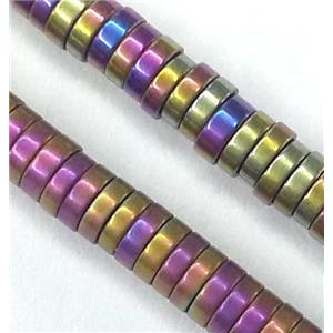 matte Hematite disc heishi beads, no-Magnetic, rainbow electroplated, approx 3x1mm, 15.5 inches