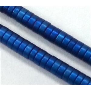 Hematite disc beads, heishi, no-Magnetic, matte, blue electroplated, approx 2x1mm, 15.5 inches