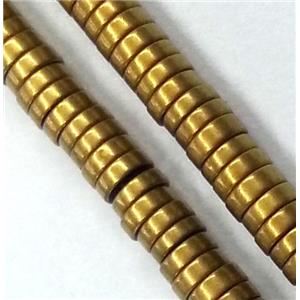 matte Hematite heishi beads, no-Magnetic, disc, gold electroplated, approx 3x1mm, 15.5 inches