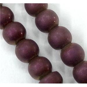 round matte Hematite beads, no-Magnetic, purple electroplated, approx 4mm dia, 15.5 inches