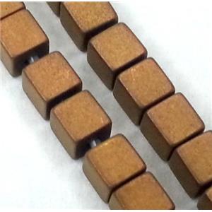 matte Hematite beads, no-Magnetic, cube, coffee electroplated, approx 2x2mm, 15.5 inches