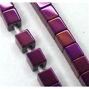 Hematite cube beads, no-Magnetic, purple electroplated, approx 3x3mm, 15.5 inches