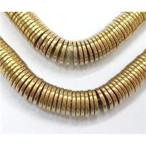 Hematite heshi bead, no-magnetic, gold plated, approx 6x1mm, 15.5 inches