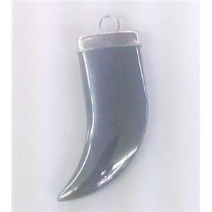 hematite pendant, horn, black, platinum plated, no-magnetic, approx 13x32mm