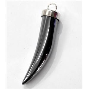 black hematite horn pendant, platinum plated, no-magnetic, approx 9x32mm