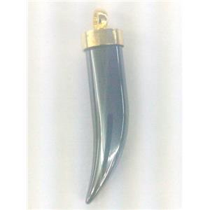 black hematite horn pendant, gold plated, no-magnetic, approx 9x32mm
