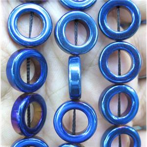 Hematite bead, ring, no-Magnetic, blue electroplated, approx 14mm dia