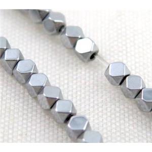 Hematite bead, faceted cube, platinum electroplated, approx 2x2mm