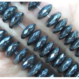 black Hematite heishi beads, faceted rondelle, no-Magnetic, approx 3x12mm