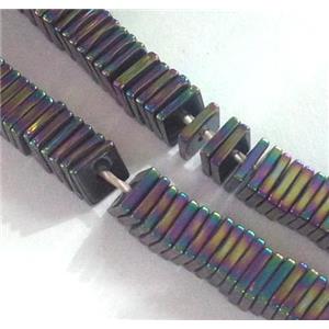square Hematite beads, rainbow electroplated, approx 4x4x1mm