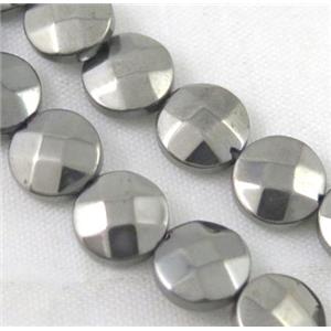 hematite bead, no-magnetic, faceted flat round, approx 10mm dia