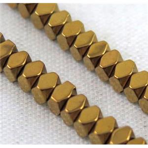 golden electroplated hematite rhombic beads, approx 4x4mm dia