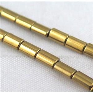 hematite tube beads, golden electroplated, approx 3x5mm