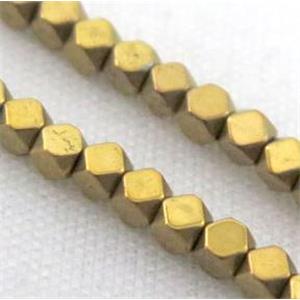 hematite beads, faceted round, gold electroplated, approx 4x2mm