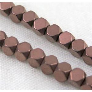 hematite beads, faceted round, redcopper electroplated, approx 4x2mm