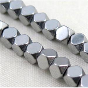 hematite beads, faceted round, silver electroplated, approx 3x3mm