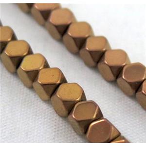 hematite beads, faceted round, antique gold, approx 2x2mm