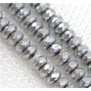 hematite beads, faceted rondelle, platinum plated, approx 3x6mm