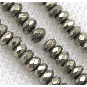 hematite beads, faceted rondelle, pyrite color, approx 2x3mm
