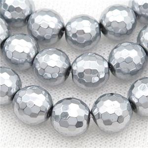 faceted round Hematite beads, platinum plated, approx 8mm dia
