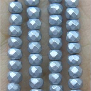silver plated hematite beads, matte, faceted rondelle, approx 3x4mm