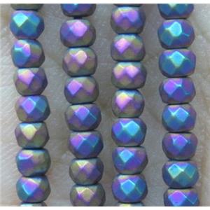 matte hematite beads, faceted rondelle, rainbow electroplated, approx 3x4mm