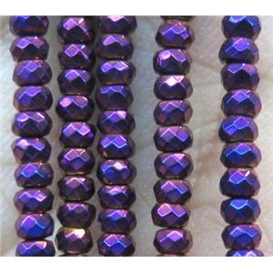hematite beads, faceted rondelle, purple electroplated, approx 3x4mm