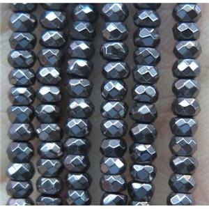 hematite bead, faceted rondelle, black electroplated, approx 3x4mm